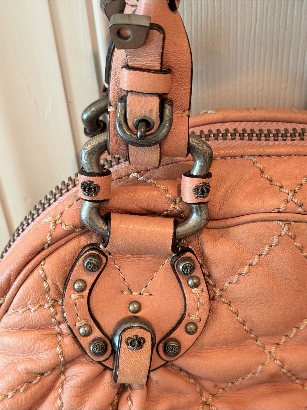 Vintage early 2000s Juicy couture Quilted Soft Leather Satchel Handbag - Pink - Picture 2 of 9